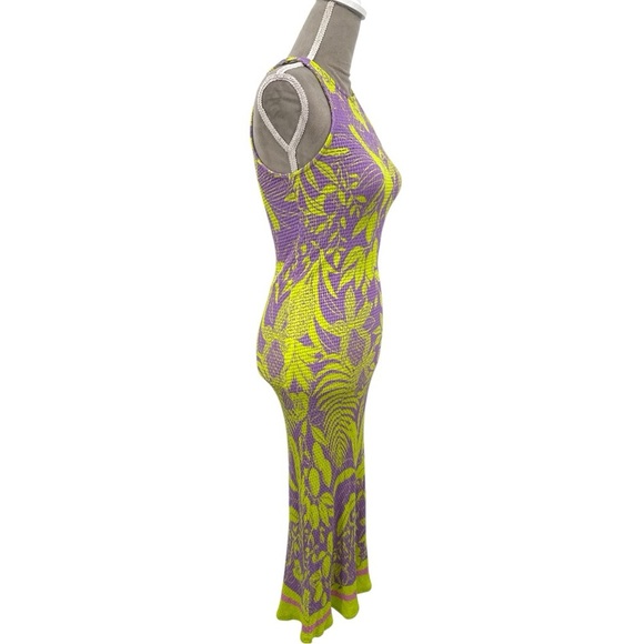 Anthropologie x FARM Rio Textured Knit Midi Purple & Neon Bird Print Dress Small - Picture 6 of 11